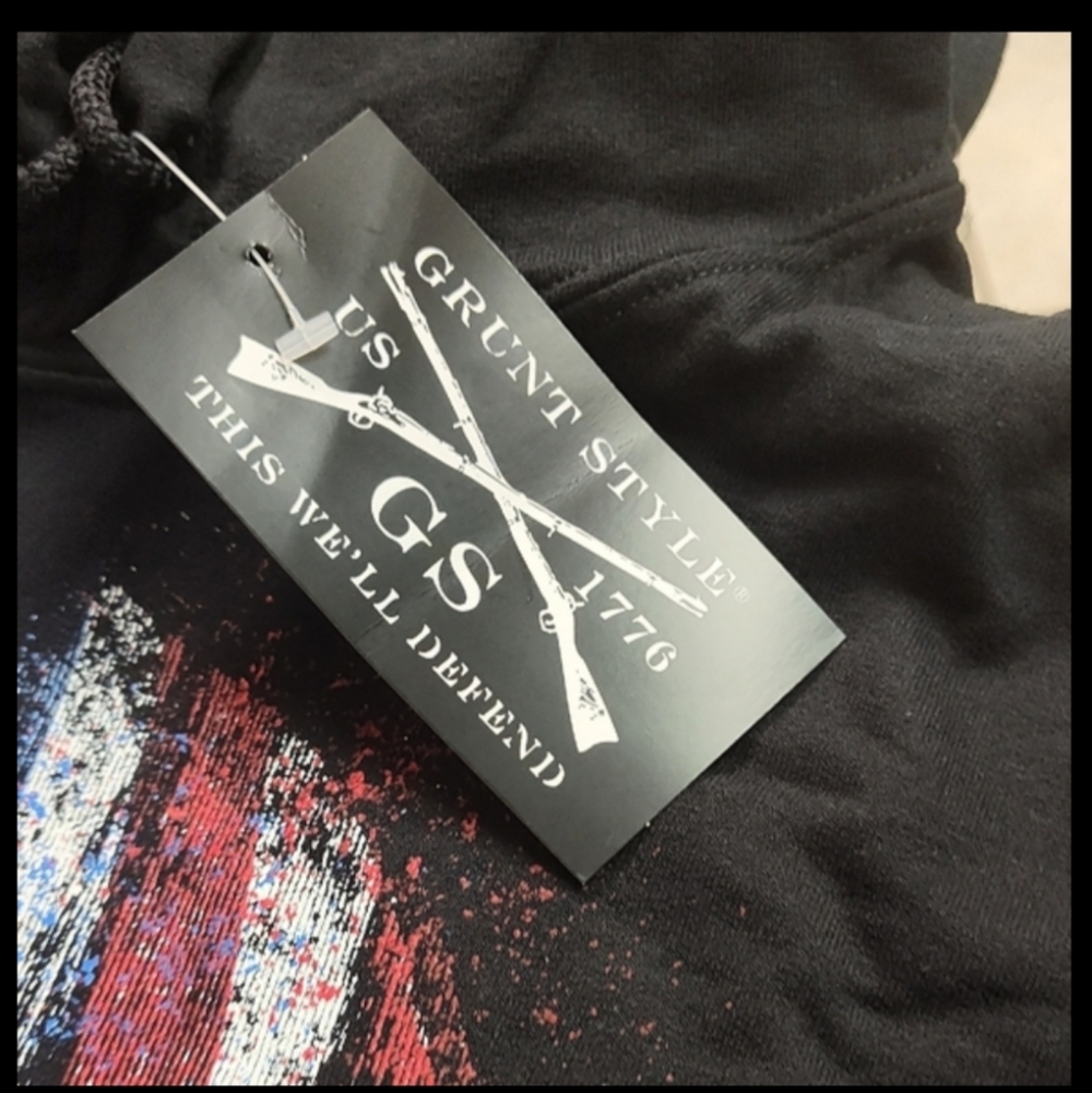 Grunt Style Black Hoodie with American Flag Design